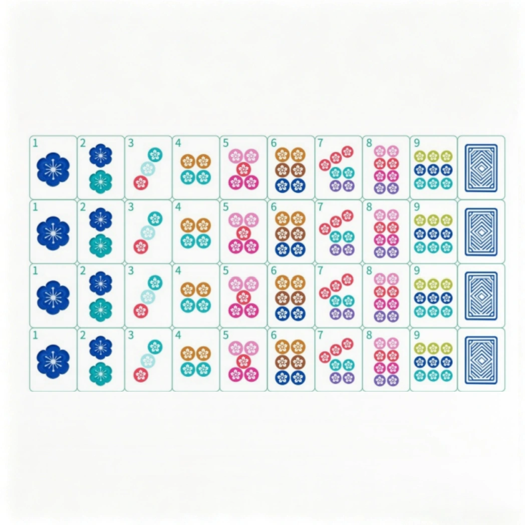 OMHJGO East Glow Mahjong Dot tiles (Circles) with colorful floral patterns and decorative back design