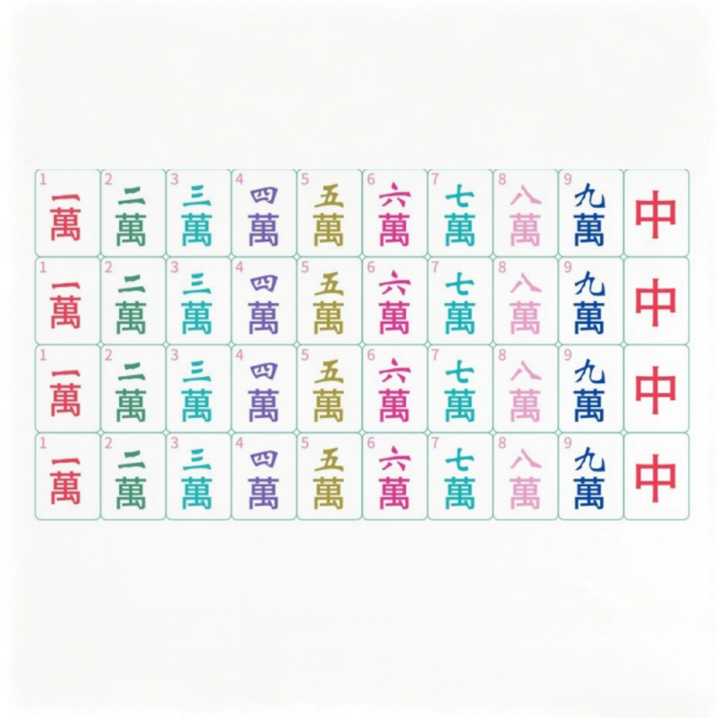 OMHJGO East Glow Mahjong Character tiles (Craks) and Red Dragon tiles in multi-colored gradient fonts.