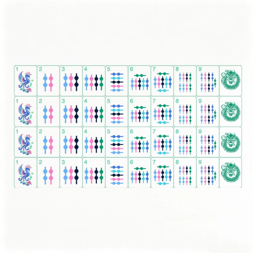 OMHJGO Lucky Knot Bamboo tiles with colorful phoenix one-bam illustration.